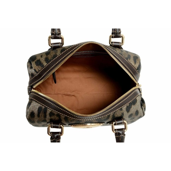 NIB ROBERTO CAVALLI BOWLING MULTI COLOR LEOPARD PRINT COATED CANVAS ZIPPER BAG - Picture 11 of 12